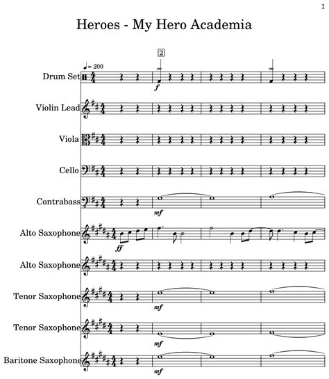 Heroes My Hero Academia Sheet Music For Drum Set Violin Lead