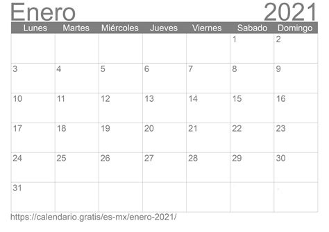 Calendario Enero 2021 De México En Español ☑️ Calendariogratis