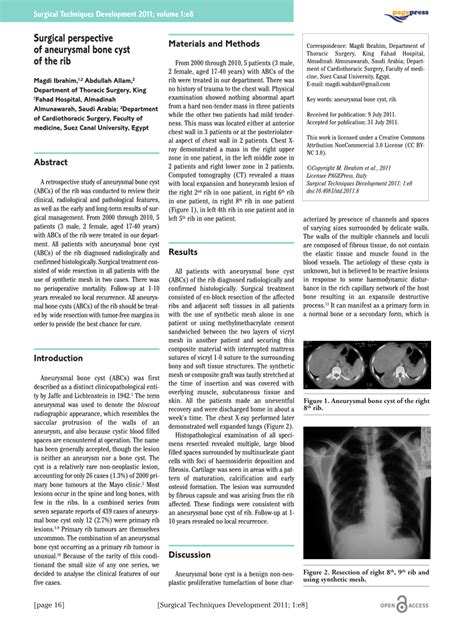 Pdf Surgical Perspective Of Aneurysmal Bone Cyst Of The Rib