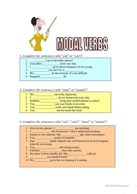 Modals Of Ability Obligation And Prohibition English Esl Worksheets