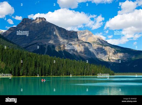 A Scenic View Of Canoeing Activity On Emerald Lake Yoho National Park