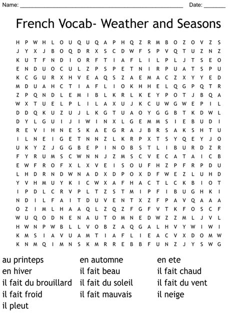 French Vocab Weather And Seasons Word Search Wordmint