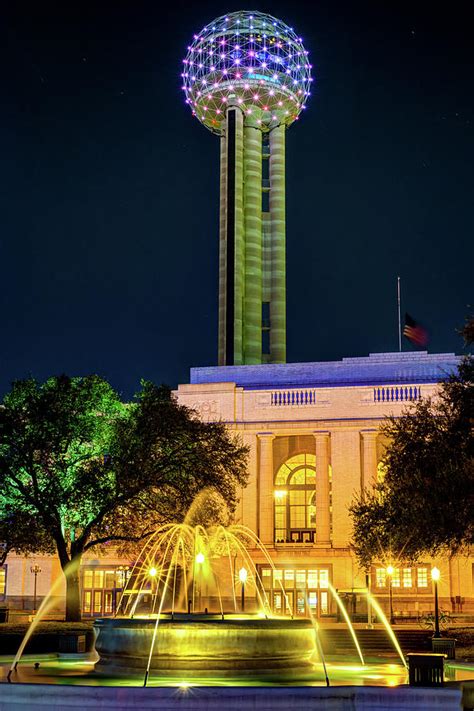 Dallas Texas Reunion Tower and Fountain Photograph by Gregory Ballos