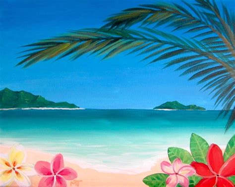 Hawaiian Tropics Plumeria Flower And Beach Painting Love The Flowers