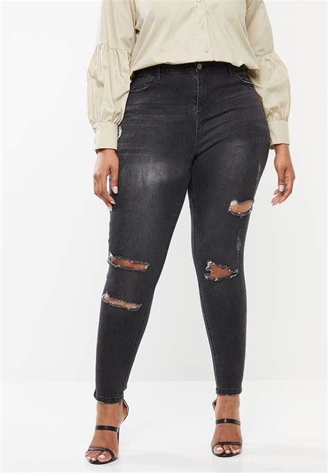 Curve Sinner Rip High Waist Skinny Jeans Black Missguided Jeans