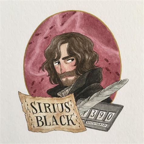 a drawing of a man with long hair and beard holding a sign that reads sirius s black