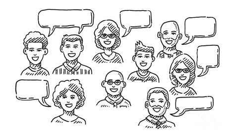 Group Of Happy People Portraits Talking Drawing Drawing By Frank