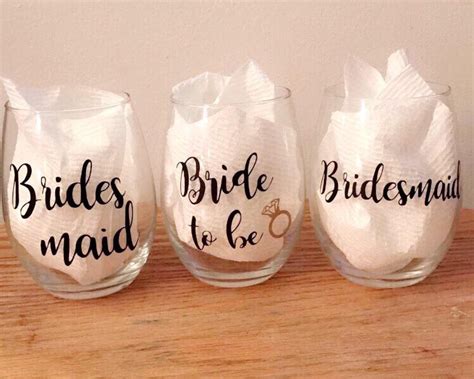 Handmade Bride Or Bridesmaids Stemless Wine Glass Etsy