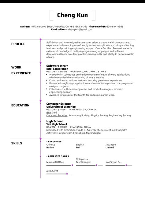 Header, summary, education, work experience, skills, volunteer experience, achievements, and extras. Resume example for university application
