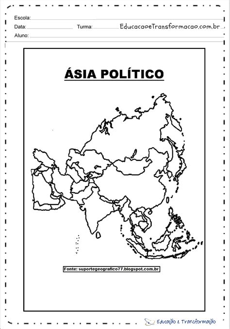 Mapa da Ásia para colorir e imprimir Educação e Transformação