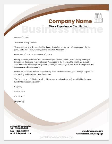 Experience Certificate Templates For Ms Word Word And Excel Templates