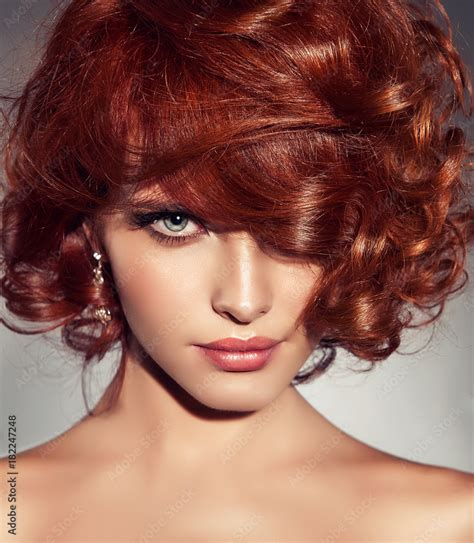 Beautiful Model Girl With Short Red Curly Hair Red Head Hairstyle
