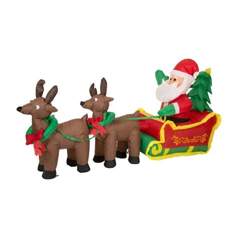 [official] Glitzhome Northlight 4 Ft Inflatable Santa Sleigh And Reindeer Lighted Christmas Yard