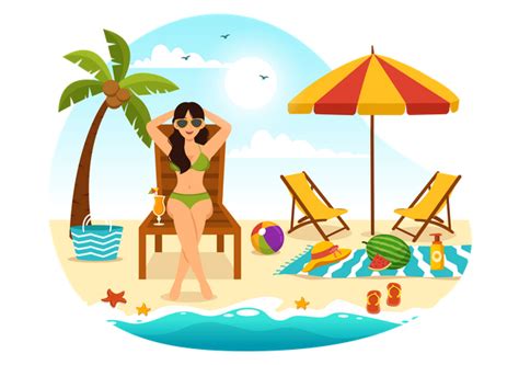 Best Woman Sunbathing At Beach Illustration Download In Png Vector Format