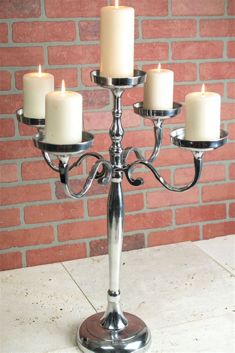 Or, adorn our small glass pillar holders with candles. Pillar Candle Holder Candelabra 5 Arm 26in Silver ...