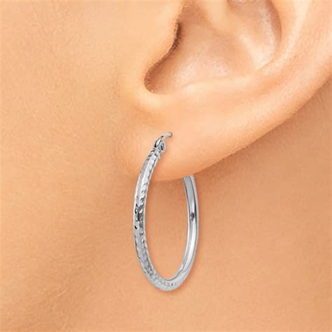 14kt White Gold 1in Diamond Cut Hoop Earrings Tc221 Joy Jewelers