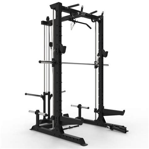 commercial half rack with smith and lat pull down low row strength training from uk gym