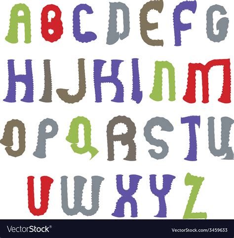 Wavy Alphabet Letters Set Hand Drawn Colorful Vector Image