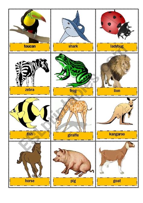 Animals Memory Game Esl Worksheet By Katarinagrade1