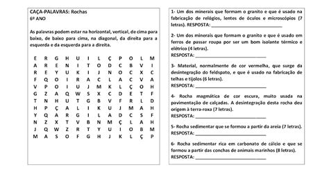 Atividades Sobre Tipos De Rochas 6 Ano Pdf