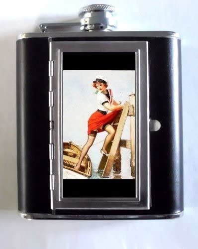 Amazon Com Pin Up Redhead Sailor Legs Five Ounce Drink Flask With