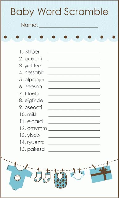 3 letter words made by unscrambling the letters in hockey · coy · hey · hoy · key · kye · oke · yeh · yok . Baby shower word scramble template | Baby shower wording ...