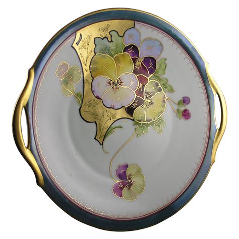 Donath Studios Limoges Porcelain France — Pansy Design Handled Plate