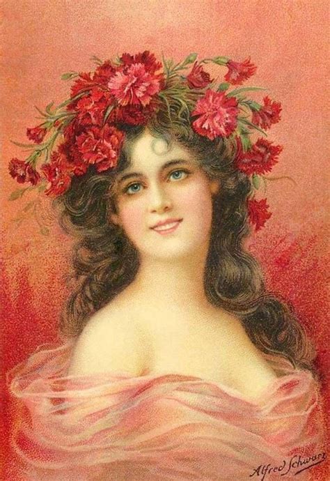 Oldfashioned Lady In That Of Carnations Vintage Art By Emile Vernon