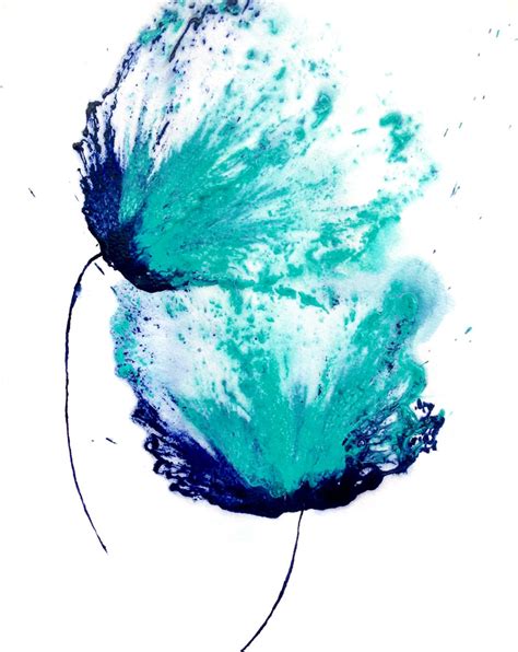 Floral Painting Flower Abstract Wall Art Blue Decor Teal