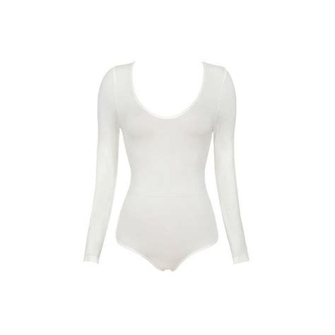 Rosella White Seamless Knit Scoop Neck Stretch Bodysuit Liked On