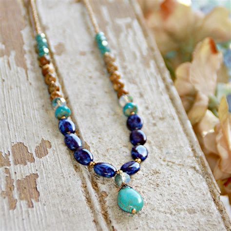 Multi Stone Beautiful Beaded Necklace With Turquoise Drop In Carmel Ny