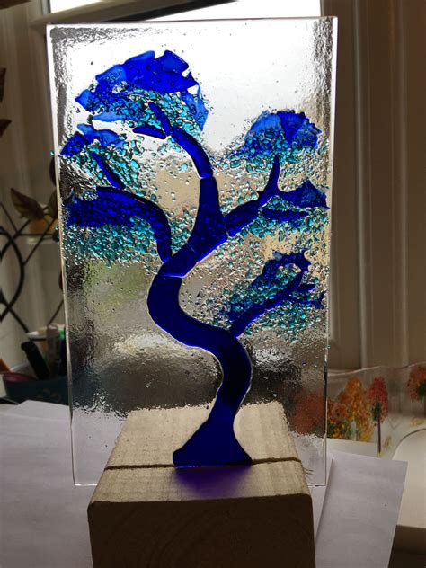 Blue Fused Glass Tree Fused Glass Artwork Glass Fusing Projects Fused Glass Art
