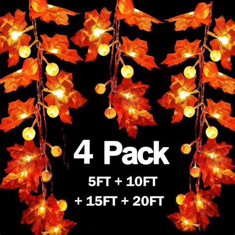 4 Pack Thanksgiving Decor Pumpkin Maple Leaf String Lights Halloween