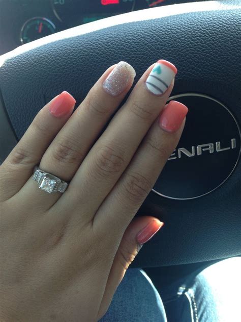 All designs are by independent designers who profit from every sale. Coral nails stripes and teal heart. Nails by Holly | Teal ...