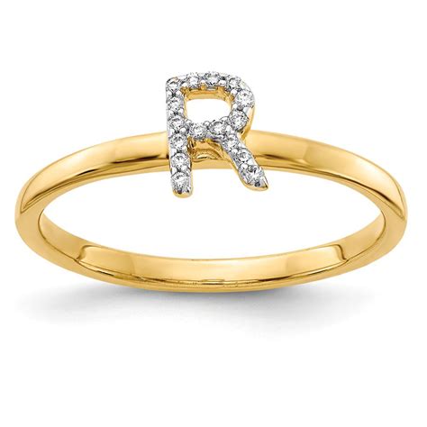 Aa Jewels Solid 14k Yellow Gold Diamond Initial Letter R Ring Band