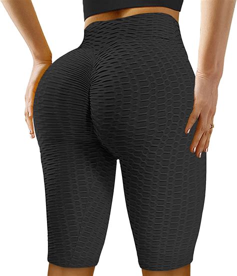 Chimikeey Womens High Waisted Yoga Shorts Booty Scrunch Butt Lifting Tummy Control Workout Short