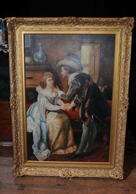 Large Dutch Oil Painting Romantic Couple Portrait Gilt Frame