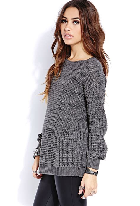 Lyst Forever 21 Favorite Waffle Knit Sweater In Gray