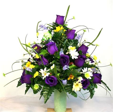 Our stunning artificial flowers at gearbest offer several benefits over real ones. Spring Cemetery Vase Flower Arrangement Featuring Purple ...