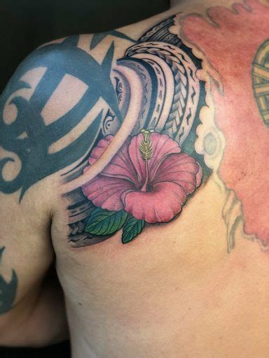 Polynesian Ornament With A Pink Hibiscus Tattoo By Buge Maui Tattoo