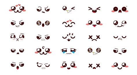 Emoji Kawaii Emoticon Vector Set Chibi Character In Cute Faces