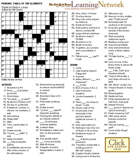 This option allows you to create a list offline, then copy and paste it here! Periodic Table Crossword Puzzle - costa | Crossword ...