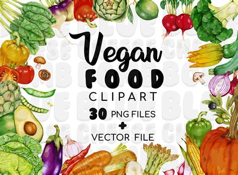 Vegan Clipart Vegan Food Clip Art Vegetables Clipart Vector Etsy