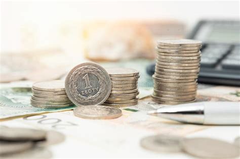 Polish Currency Stack Of Polish Coins Stock Image Image Of