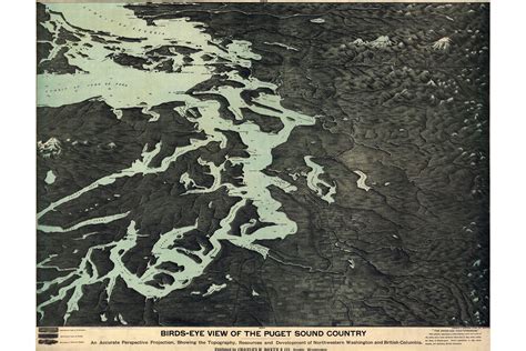 Topographic Map Of Puget Sound 1891 Birds Eye View Map Custom Printed