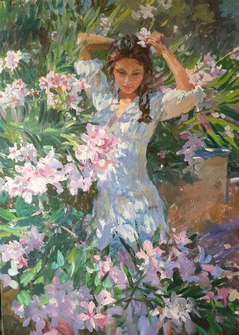 Yuri Krotov Girl In Flowers Portrait Painting Contemporary