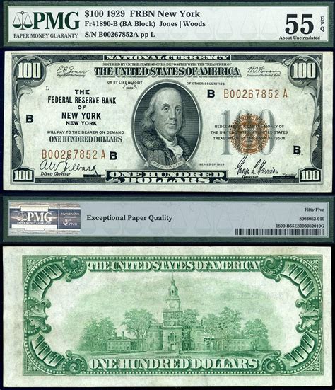 1929 100 Federal Reserve Bank Note Fr 1890 B New York Enplr