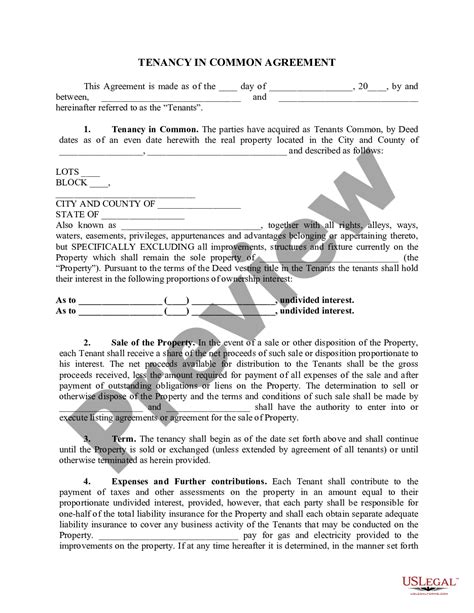 Tenants In Common Agreement Template Free