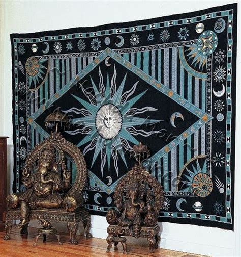 Celestial Sun Print Cotton Handloom Tapestry Or Bed Cover Available In
