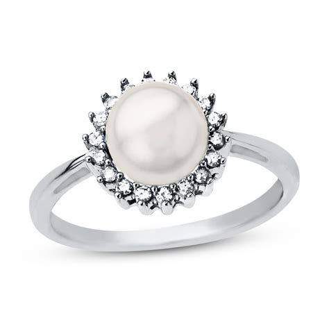 Cultured Pearl Ring 18 Ct Tw Diamond Sterling Silver 48060610899 Kay